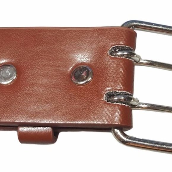 Men's Genuine Leather 2 Belts Brown Two hole metal grommet casual belt LARGE - Picture 3 of 3